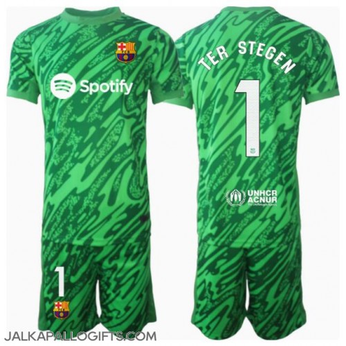 Barcelona Ter Stegen #1 Maalivahti Vieras Peliasu Lasten 2024-25 Lyhythihainen (+ Lyhyet housut)